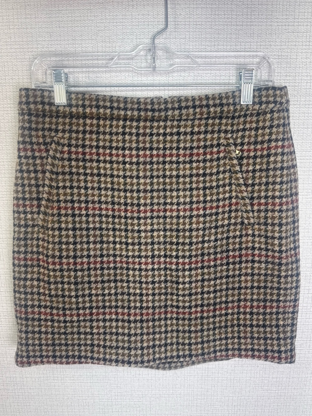 J.Crew Skirt 4 Brown Wool Tweed Houndstooth Pencil Lined Fall Academia Preppy